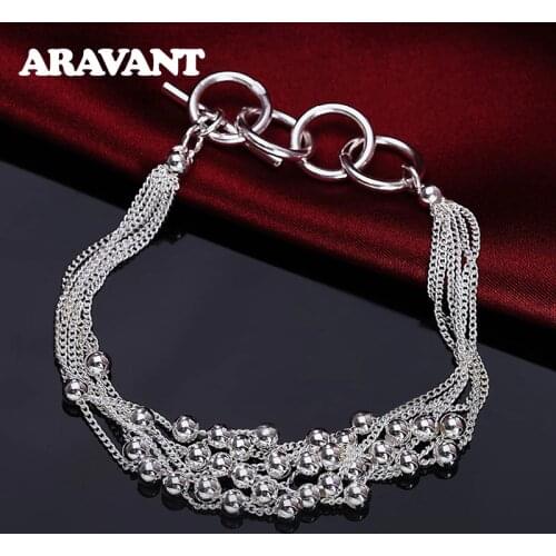 925 Silver Bead Chain Charm Bracelet For Women Silver Jewelry Accessories Gifts