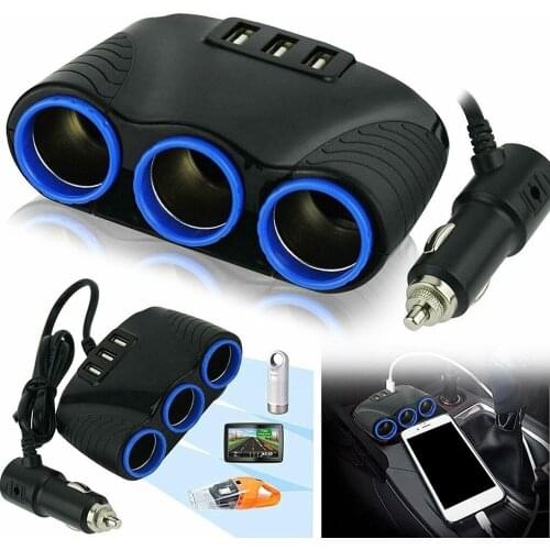 3 Way Car Lighter Socket Splitter 3-USB Charger Automotive Charging Power Adapter Vehicle Supplies