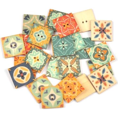 50pcs Vintage Flower Pattern Wooden Buttons 2 Holes for DIY Scrapbooking Decoration Clothing Craft Sewing Tools Accessories Mix
