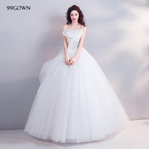 99GOWN Luxury Tulle Women Wedding Dresses Sexy Off Shoulder Strapless A-Line Organza Wedding Ball Gown Pleated Bridal Dress