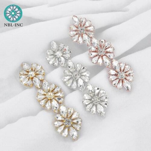 30pcs) Wholesale Silver Rhinestone Crystal applique patch silver rose gold iron on for dress shoe accessories WDD1133