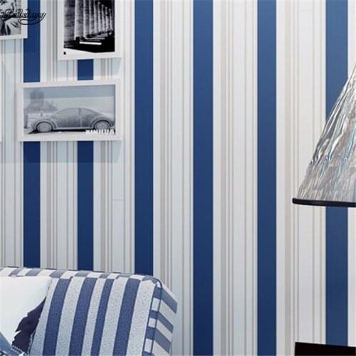 Beibehang 3D non-woven Mediterranean striped wallpaper warm bedroom sofa background wallpaper living room full