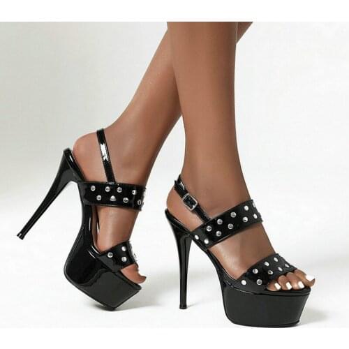 Patent PU Leather Summer Women High Heel Shoes Platform Thin High Heel Women Sandals Sexy Party River Womens Shoes Big Size 45