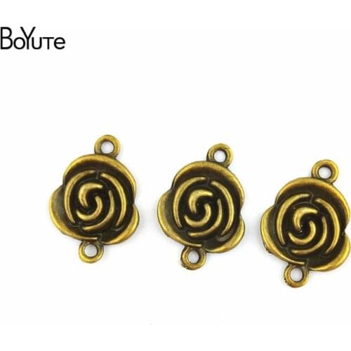 BoYuTe (50 Pieces/Lot) 26*19MM 2 Colors Zinc Alloy Materials Rose Charm Findings Jewelry Trendy Connectors Diy Jewelry Making