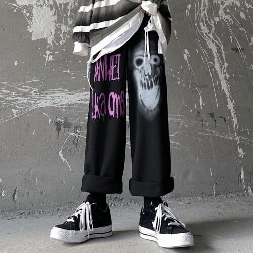 Black Devil Pants Streetwear Women High Street Joggers Trousers Hip Hop Rock Pants Spring Summer Cartoon Cargo Pants Females