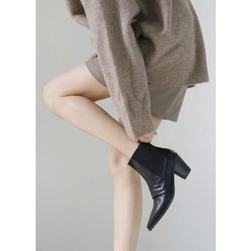 Black/White Leather Platform Chelsea Boots Women British Style Pointed Toe High Heel Ankle Boots Women Size 33-42