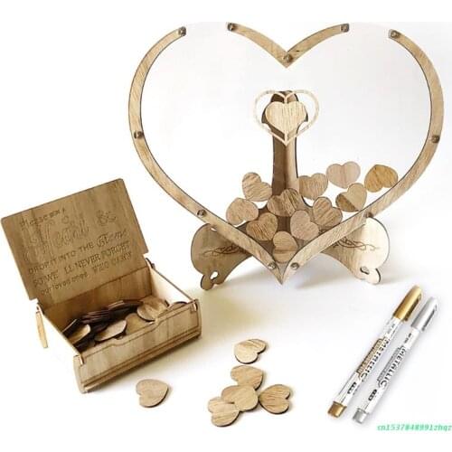 Wooden Heart Frame Transparent Wedding Guest Book Vintage Personalized Alternative Sign Drop Box Rustic Party Decoration