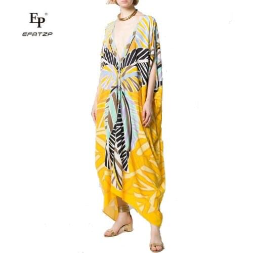 [EFATZP] New Womens Dresses Fertilize and Increase Style Yellow Geometric Loose Knitted Elastic Caftan Fashion Dresses