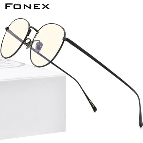 FONEX Pure Titanium Anti Blue Light Blocking Glasses for Women Retro Oval Eyeglasses Men 2020 New Vintage Optical Eyewear 30015
