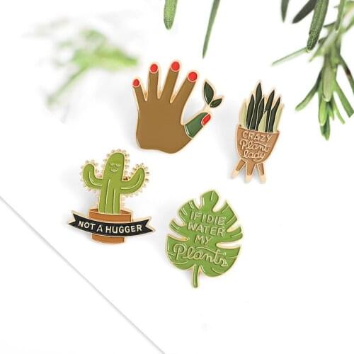 Exquisite Personality Monstera Cactus Aloe Cute Cartoon Potted Plant Pins Fashion Clothing Accessories Enamel Pins Birthday Gift