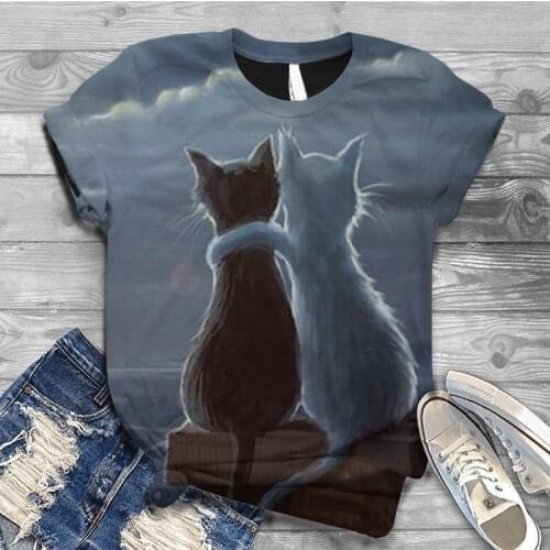 Fashion Women T-shirts Short Sleeve 3D Cute Cat Animal Printed Harajuku High Street O-neck Tops Tee T-shirt Top Women Tshirts