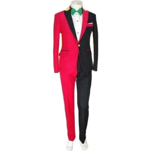 Jacket + pants new Red black suit luxury personality suits male party blazers men wedding suit men fashion slim graduation coat