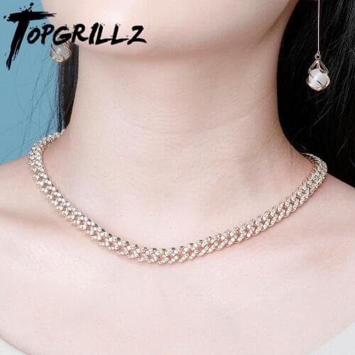 TOPGRILLZ 8mm Miami Prong Set Cuban Chains Necklace Iced Out Micro Pave Bling CZ Hip Hop Punk Necklace Fashion Jewelry For Gift