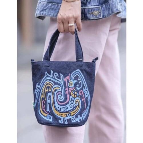 National Embroidery Small Handbag Denim Shoulder Bag Women Vintage Flower Crossbody Bags Casual Little Hands Bags High Quality