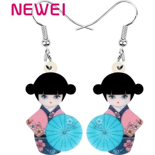NEWEI Acrylic Japanese Kimono Girl Doll Parasol Earrings Drop Dangle Decoration Jewelry For Women Girl Teens Charm Hot Sale Gift