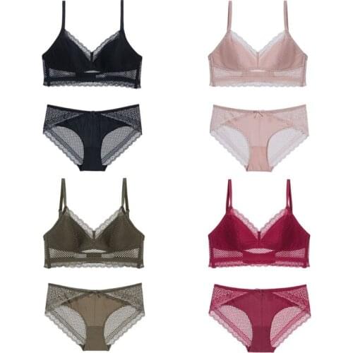 New Sexy Bra Suit No Steel Ring Triangle Cup Underwear Set For Women Thin Comfortable No Trace Backless Lace Bust Bodice