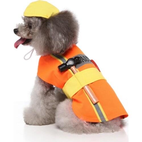 Dog Halloween Costume Autume Winter Pet Dogs Clothes Funny Engineer Role Play Costume With Hat Halloween Dress Up Accessories