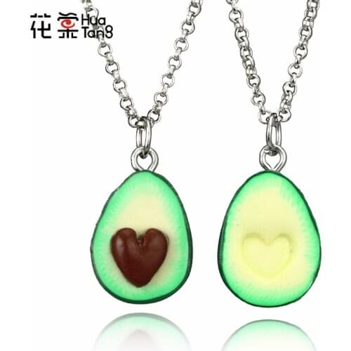 HuaTang Boho Avocado Shape Long Pendant Necklaces for Women Avocado Green Color Bohemian Chain Necklace Jewelry Collar6046