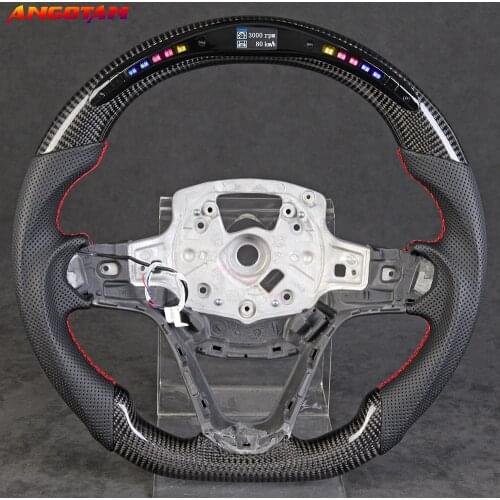 Carbon Fiber Perforated Leather Steering Wheel With LED Display Fit For BMW i8