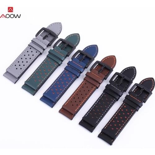 Genuine Leather Watchband Soft Material Watch Band Wrist Strap 18mm 20mm 22mm 24mm With Black Stainless Steel Buckle