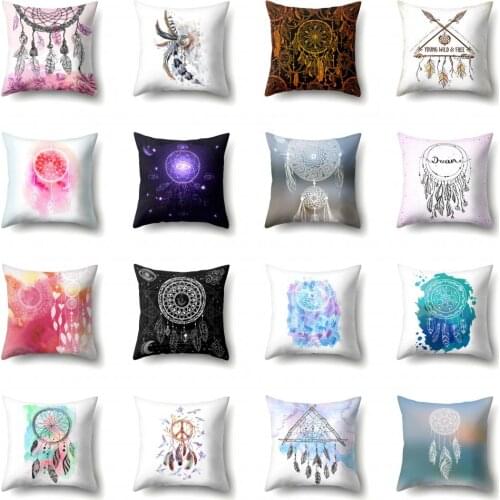Pink Bohemian Style Cushion Cover Dream Catcher Pillow Case Polyester Pillow Cover Throw Pillows for Living Room Sofa 45x45cm