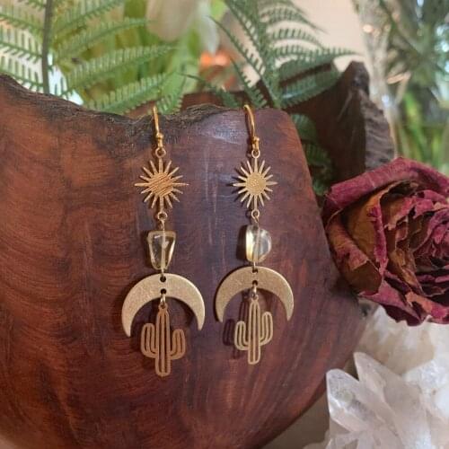 Citrine Cactus Earrings, Hypoallergenic Wanderlust Jewelry
