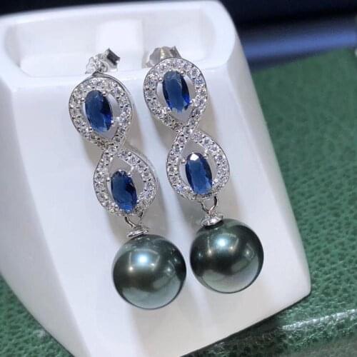 D422 Pearl Earrings Fine Jewelry 925 Sterling Silver 8-9mm Fresh Water Peacock Green Pearls Drop Dangle Earrings for Women