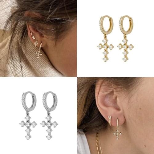 CRMYA Cubic Zirconia CZ Gold Silver Plated Hoop Earrings For Women Earrings Crosses Dangle Earrings Womens Jewelry Wholesale