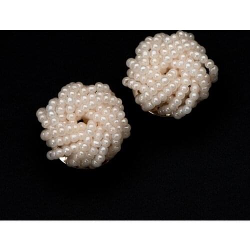 4pcs Glass Seed Beads Cluster 19x9mm, Handmade Beaded Flower Cabochons, Faux Pearl White, For Jewelry DIY Findings (FB-053-1)