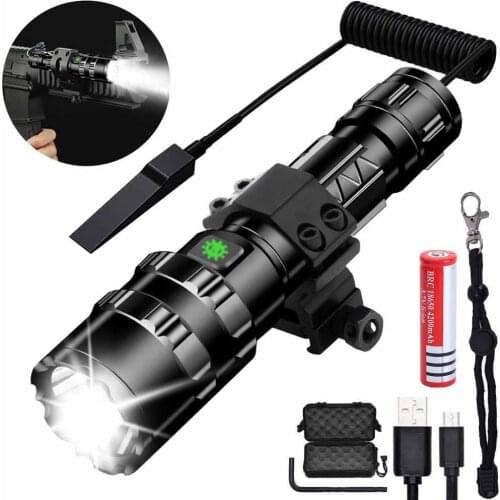 Tactical Flashlight Waterproof Hunting Light Torch Ultra Bright Lantern Military Shooting Light Lamp USB Rechargeable Flashlight