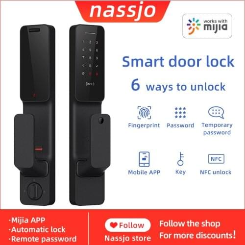 Nassjo Push-pull Intelligent Fingerprint Lock Smart Digital Home Door Lock For Xiaomi MiHome Mijia APP Security Password NFC
