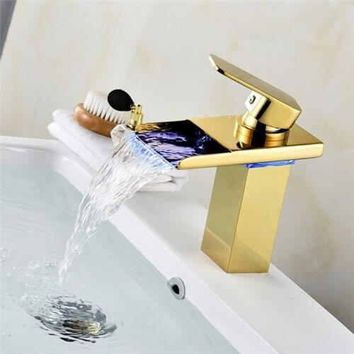 Bathroom Basin faucets With LED Light Total Brass Sink Mixer Taps Hot and Cold Waterfall Faucets Chrome Bathroom Crane Torneira