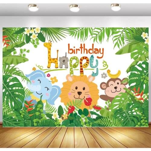 Happy Birthday Jungle Safari Theme Party Backdrop For Photography Newborn Animals Lion Photo Background Studio Customize Vinyl