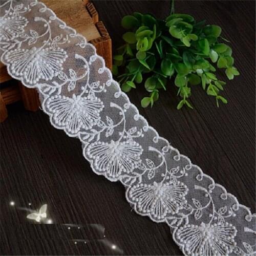 YACKALASI 10 Yds Cotton Embroidery Lace Fabrics Soft Tulle Trim DIY Garment Accessories 7cm