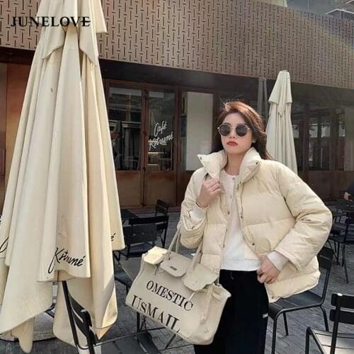 JuneLove Women 7 Colors Thick Oversized Parka Winter Hooded Cotton Padded Jackets 2021 Warm Casual Coats Loose Outwear Feminina