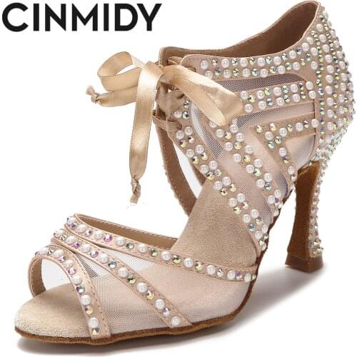 CINMIDY New Woman Latin Dance Shoes Tango Rumba Samba Ballroom Training Shoes Sexy Women Sandals High Heels 5CM-10CM