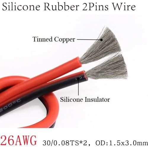1M 26AWG 2Pins Ultra Soft Silicone Rubber Copper Electric Wire Black Red LED Lighting Lamp DIY Connector Cable Extension Line