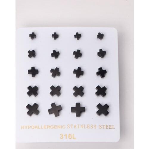 10 Pairs Cutting Cruciform Shape Stud Earrings 4/5/6/7/8mm Gold /Rose Gold/Black Color Stainless Steel Jewelry Wholesale