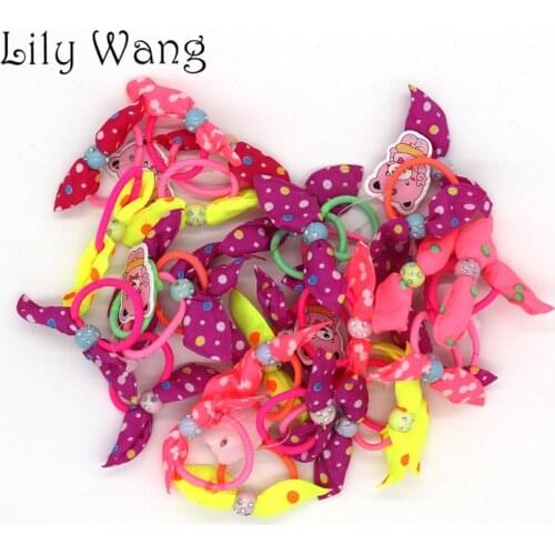 10Pcs Kids Elastic Hair Band Hair Bows For Girls Hair Accessories Cute Polka Bow Rabbit Ears Scrunchie Children Ponytail Holder