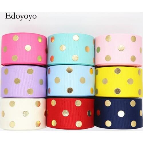 10 Yards 1.5" 38MM Grosgrain Ribbon Gold Polka Dots Printed Ribbon For Hair Bows DIY Crafts Handmade Accessories M20040603