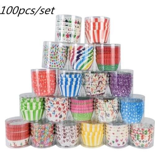 100pcs Colorful Cake Cup Paper Cupcake Muffin Baking Tools DIY Birthday Cakes Wedding Party Home Kitchen Supplies Cupcake Decor