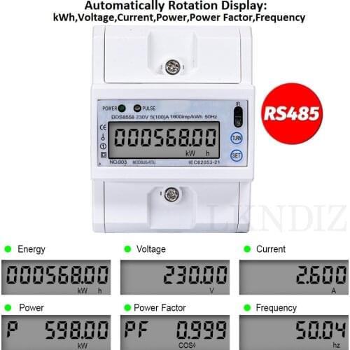 5-100A 230V Upgraded Multi function Single Phase AC Energy Meter Electric Consumption Meter Monitor DIN Rail with RS485 Modbus