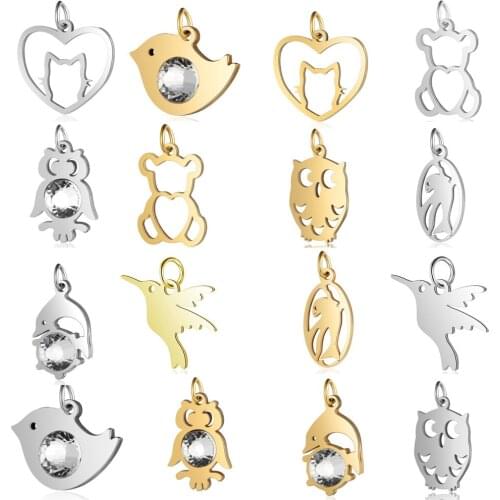 5pcs/lot Stainless Steel Cute Animal Paw diy Jewelry Making Charm Wholesale Dolphin Necklace Pendant Night Owl Bracelet Charms