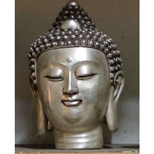 Free shipping Collectible Decorated Old Handwork Tibet Silver Carved Buddha Head Statue fast shipping