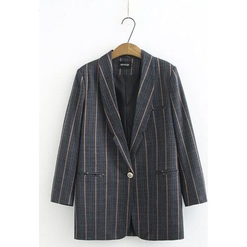 2020 Fashion Oversize Blazer Women Spring Autumn Striped Suit Long sleeve Jacket Casual Tops Middle aged Female Blazer Coat KW57