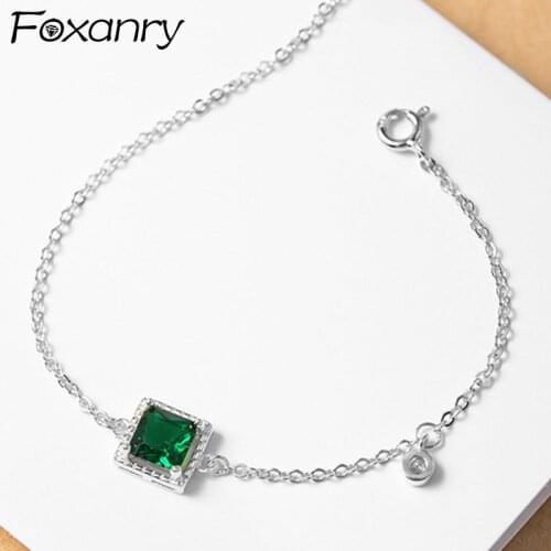 Foxanry 925 Sterling Silver Bracelets for Women New Trendy Elegant Simple Green Zircon Party Jewelry Birthday Gifts Wholesale