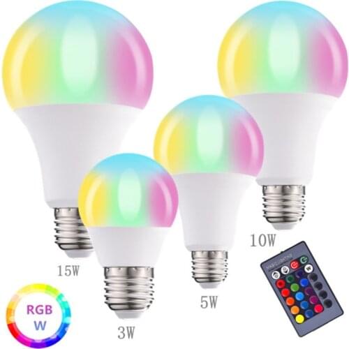 E27 RGBW Smart Light Bulb White 3W 5W 10W 15W Led Lamp 85-265V Color Change Dimmable With Remote Controller For Home Bar Party