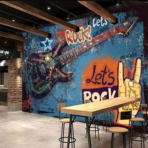 European and American Street Graffiti Art Hip-hop Rock Wallpaper 3D Music Bar KTV Industrial Decor Background Wall Paper Murals
