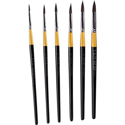 Round Head Animal Hair Watercolor Brush Wooden Pole Hook Line Pen Fine Art Professional Gouache Brush Artist Painting Tool