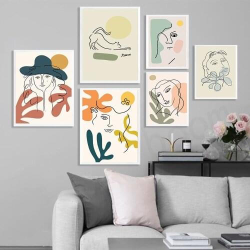 Classic Picasso Matisse Posters and Prints Abstract Cat Girl Flower Canvas Painting Wall Art Pictures For Living Room Home Decor